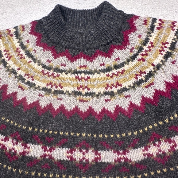 Vintage Y2K‎ American Eagle 100% Wool Fair Isle Sweater Womens L Mock Neck Gray - Picture 5 of 8